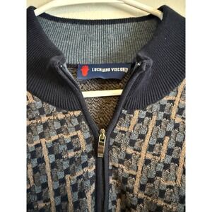 Luchiano Visconti Mens XL Quarter Zip Sweater Blue Geometric Textured Knit XL